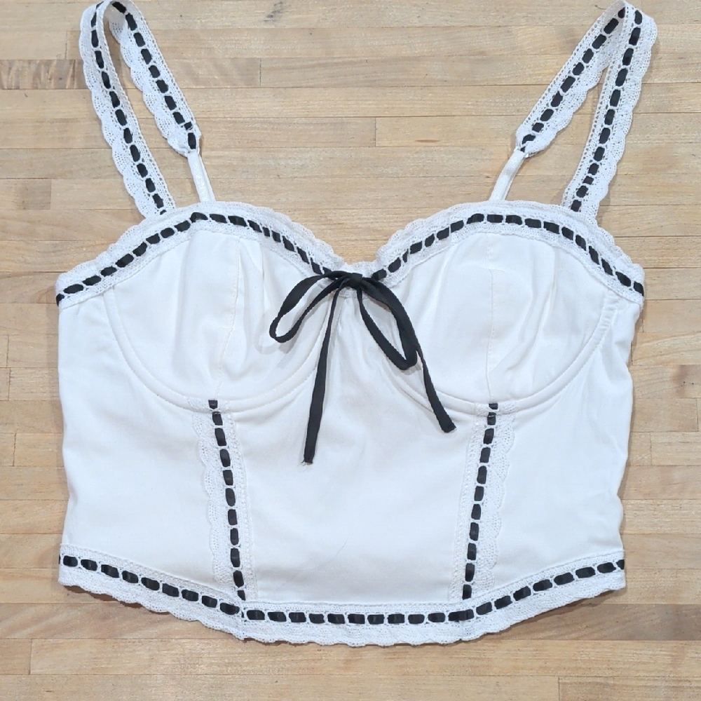 New Without Tags G White Corset Top W Black Trim Size Small